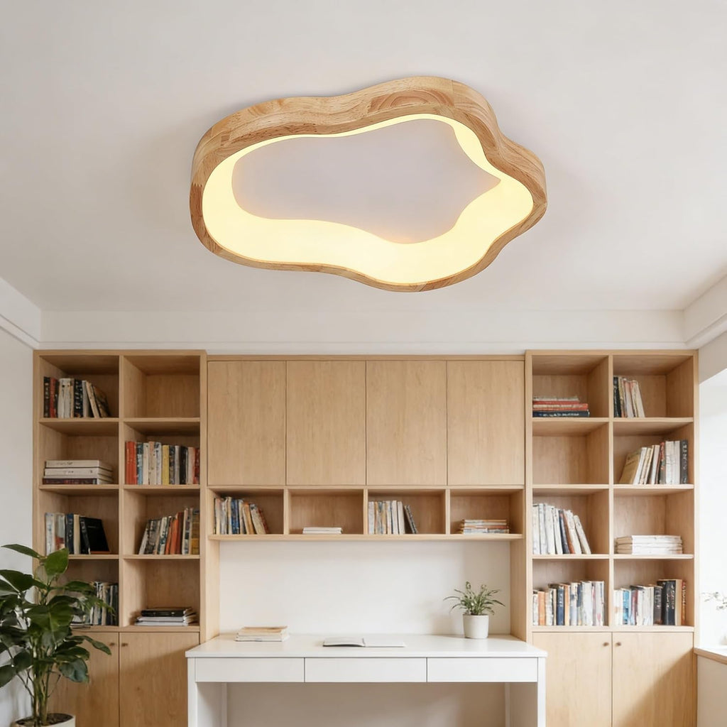 Wood Cloud Flush Mount Ceiling Light, Cream Shape Bedroom Lamp, Nordic Solid Wood Fixture, Kids Room, Hallway