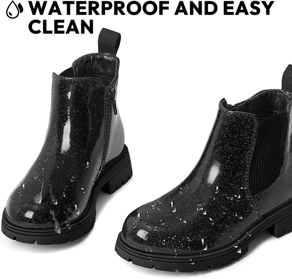 Girl Glitter Ankle Boot Side Zipper Chelsea Booties Lug Sole