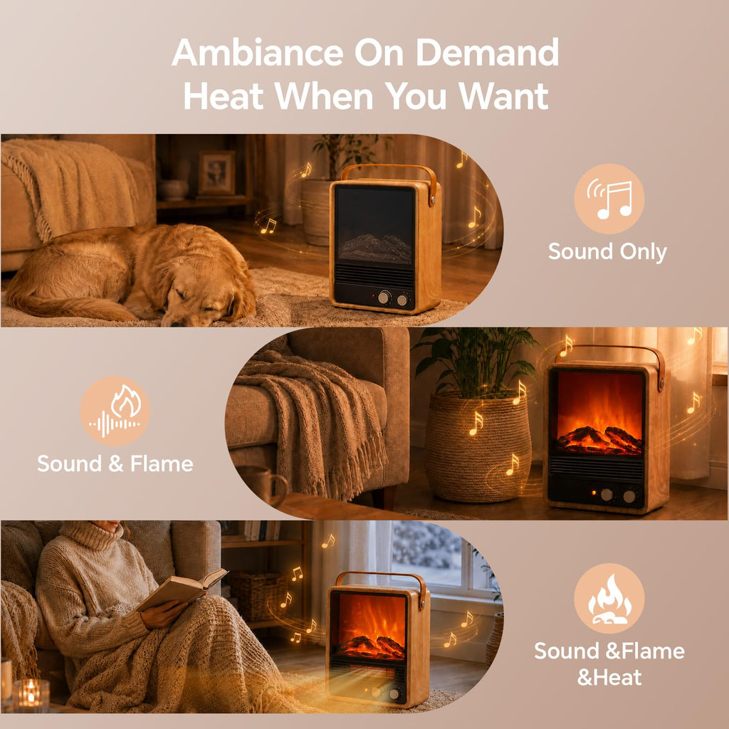 Electric Fireplace Heater, 3D Flame Effect & Sound (Oak)
