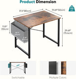 Computer Desk 31 Inch Home Office Desks for Small Spaces, Gaming Writing Study Work Table with Storage Bag, Rustic Brown