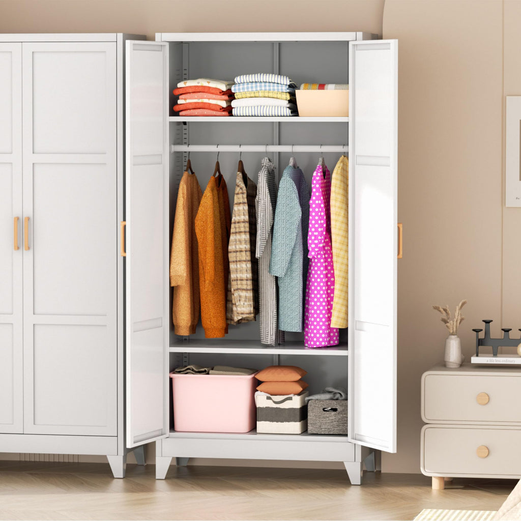Metal Wardrobe Cabinet, 19" D x 34" W x 71" H Metal Wardrobe Closet with Hanging Rods and Adjustable Shelves, Clothing