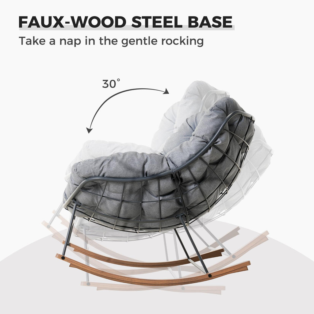Oversized Papasan Loveseat Rocking Chair Patio Lounge, Grey