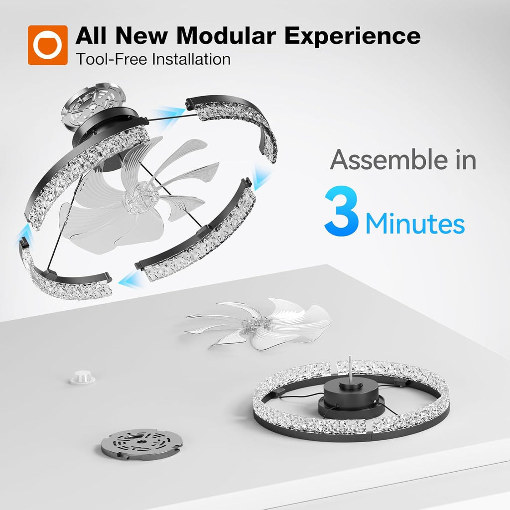 Ceiling Fans with Lights and Remote, 20'' Low Profile Ceiling Fans, 3000-6000K Dimmable Modern Flush Mount LED Fan Light, Fandelier Ceiling Fan for Bedroom, Kitchen, Living Room, Black A101-B0DNFGXWWJ