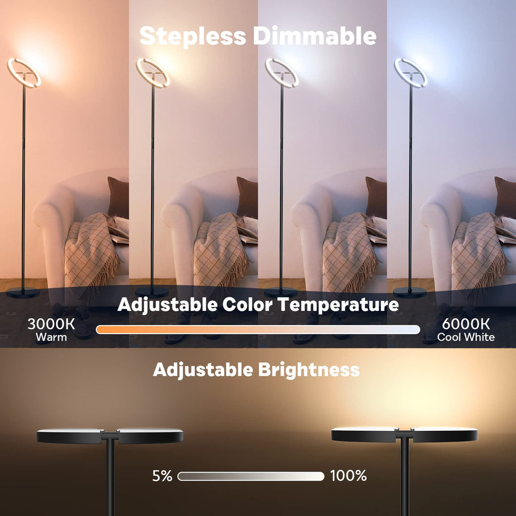 Floor Lamp, Color Changing Standing Lamp, Modern Stepless Dimmable LED Floor Light Tall Lamp with Remote Control, 20W