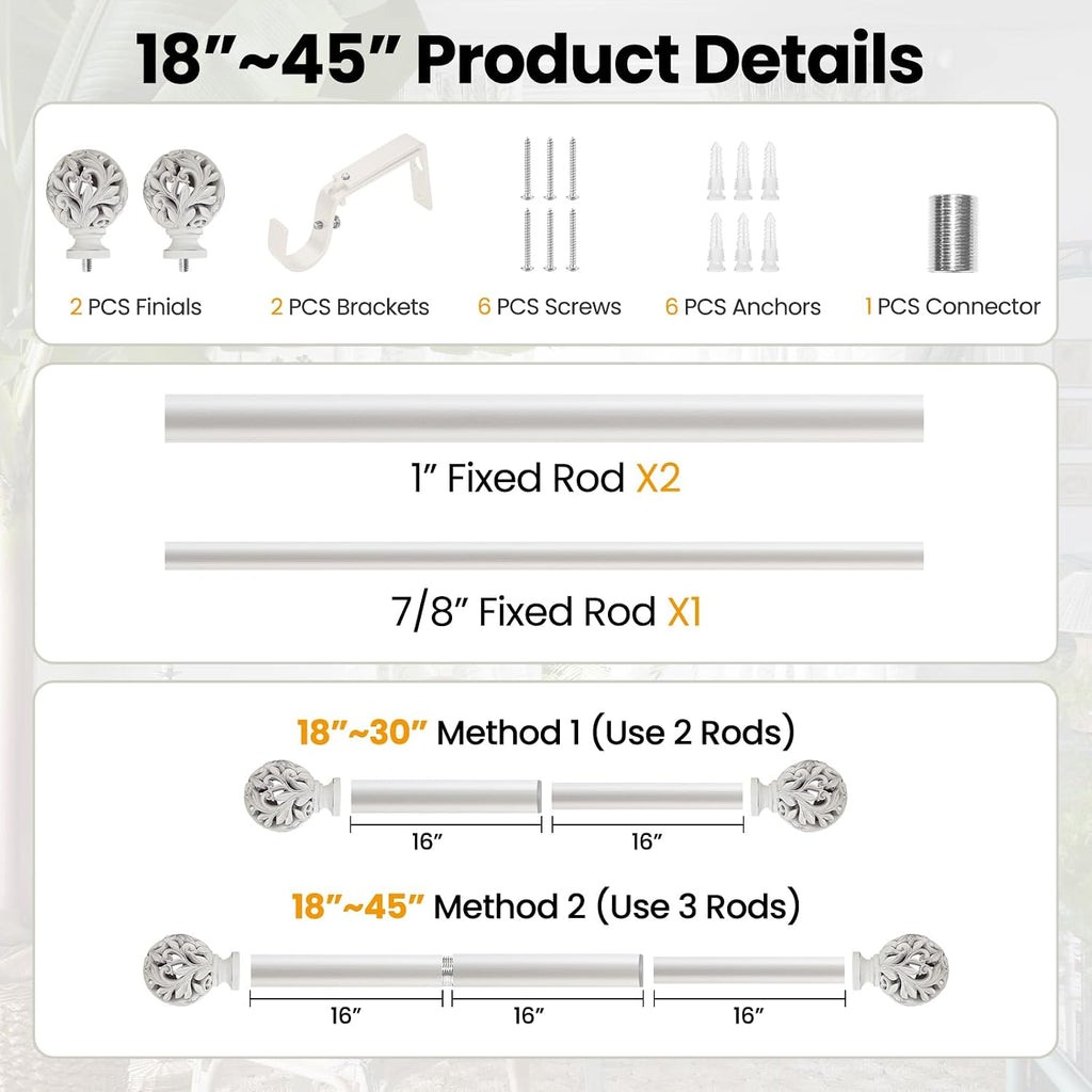 Heavy Duty Curtain Rod,1-Inch Diameter Adjustable Drapery Rod with Decorative Openwork