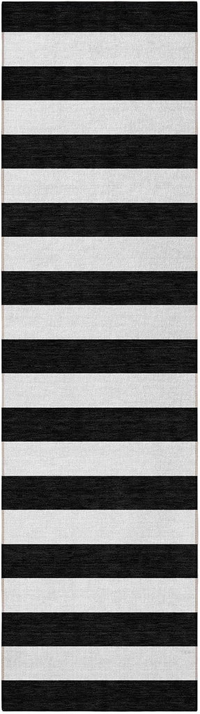 8' Runner Black and White Striped Washable Non Skid Indoor Outdoor Runner Rug