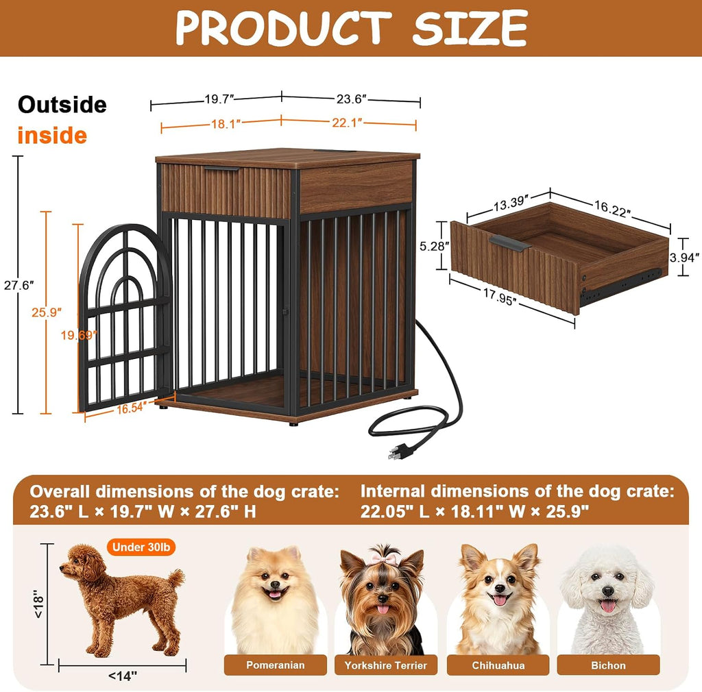 Dog Crate Furniture, Wooden Dog Kennel for Small Breed, Walnut