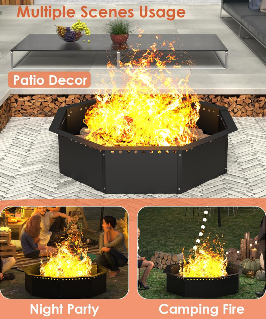 Smokeless Fire Pit Ring 40-Inch Outer 36-Inch Inner Diameter, Large Solid Steel Firepit Liner for Outside Wood
