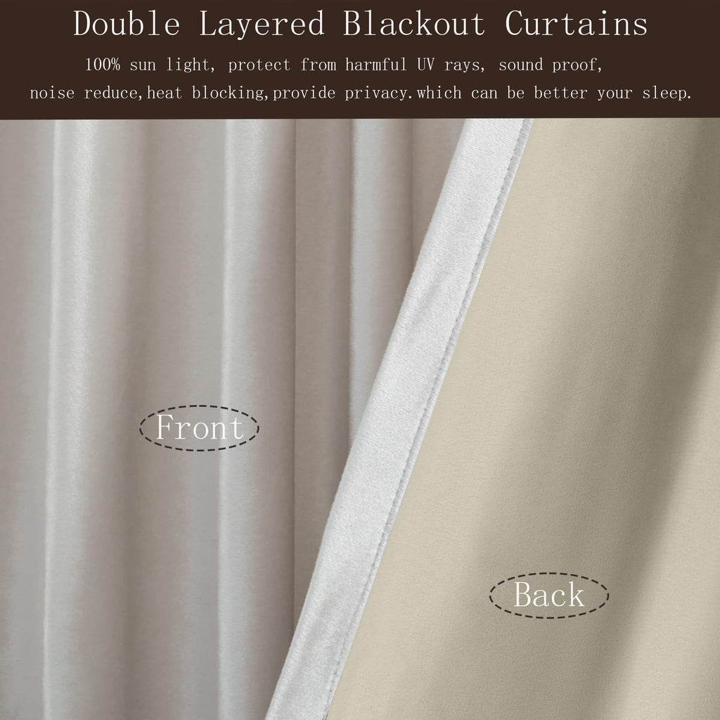 Blackout Ivory Off White Velvet Curtains 90 inch Long, Set of 2 Panels Liner Rod Pocket Back Tab Thermal Window