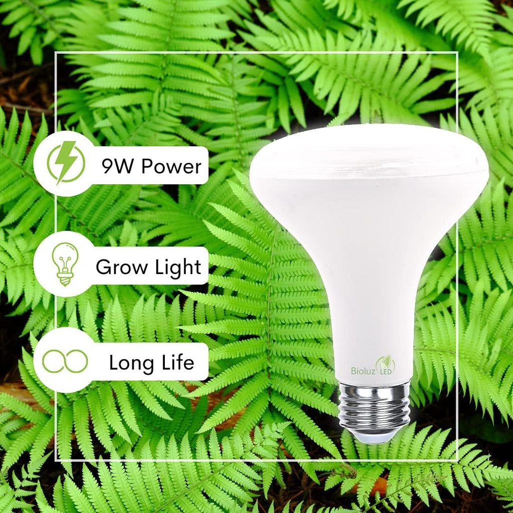 Grow Light Bulbs, Full Spectrum 3000K BR30 Floodlight Bulbs for Indoor Plants, 9W, Low Heat & Energy Efficient, 2-Pack
