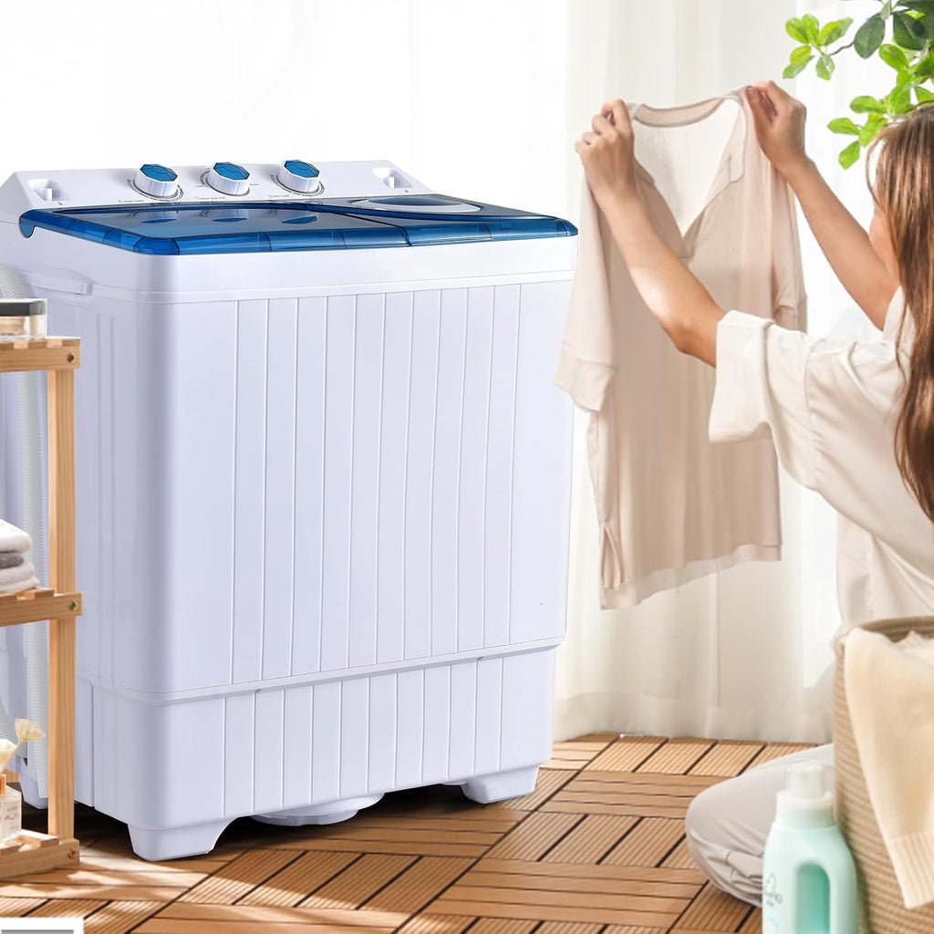 Portable Washing Machine, Twin Tub 26lbs Capacity Laundry Washer, 18lbs Washer and 8lbs Spinner Combo with Timer Knobs