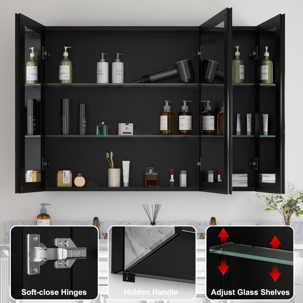 36x30 Inch Medicine Cabinet with Mirror, Aluminum Medicine Cabinet, Black | Beveled Edge Mirror Single Door