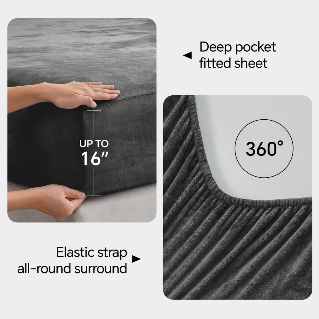 Flannel Sheets Queen Size, Dark Gray, 4 Pieces