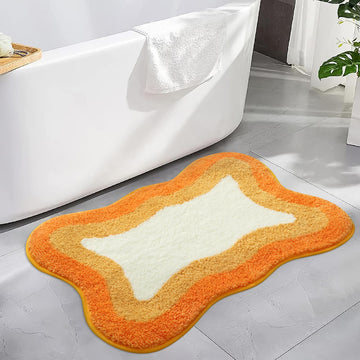 Orange Bathroom Rugs Non Slip Washable, Soft Plush Irregular Shape Non Slip Bath Mat, Microfiber Machine Washable