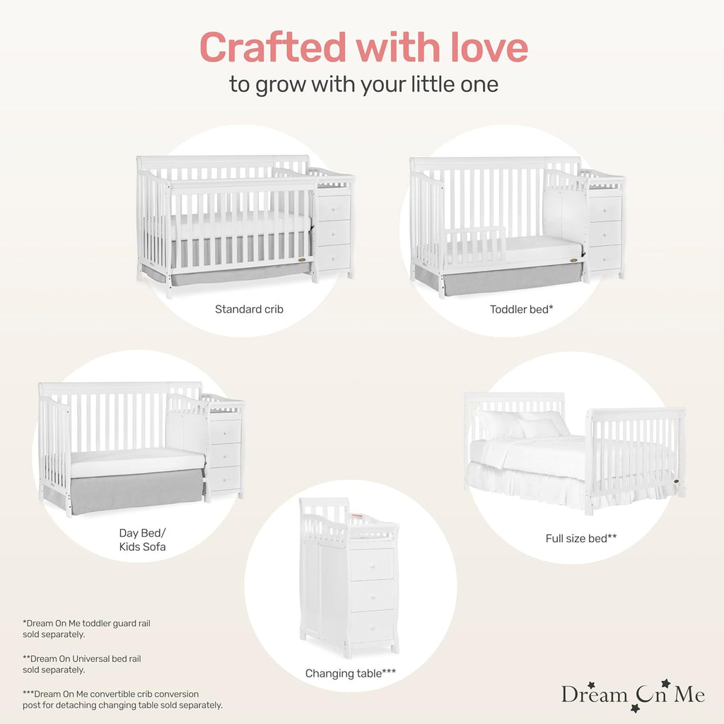 Brody 5-in-1 Convertible Crib and Changer, GREENGUARD Gold | Detachable Changer, 3 Drawers, 3 Mattress Height