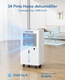 2500 Sq.Ft Dehumidifier for Basement with Drain Hose Max 34 Pints, Dehumidifiers for Home Large Room Bathroom Bedroom