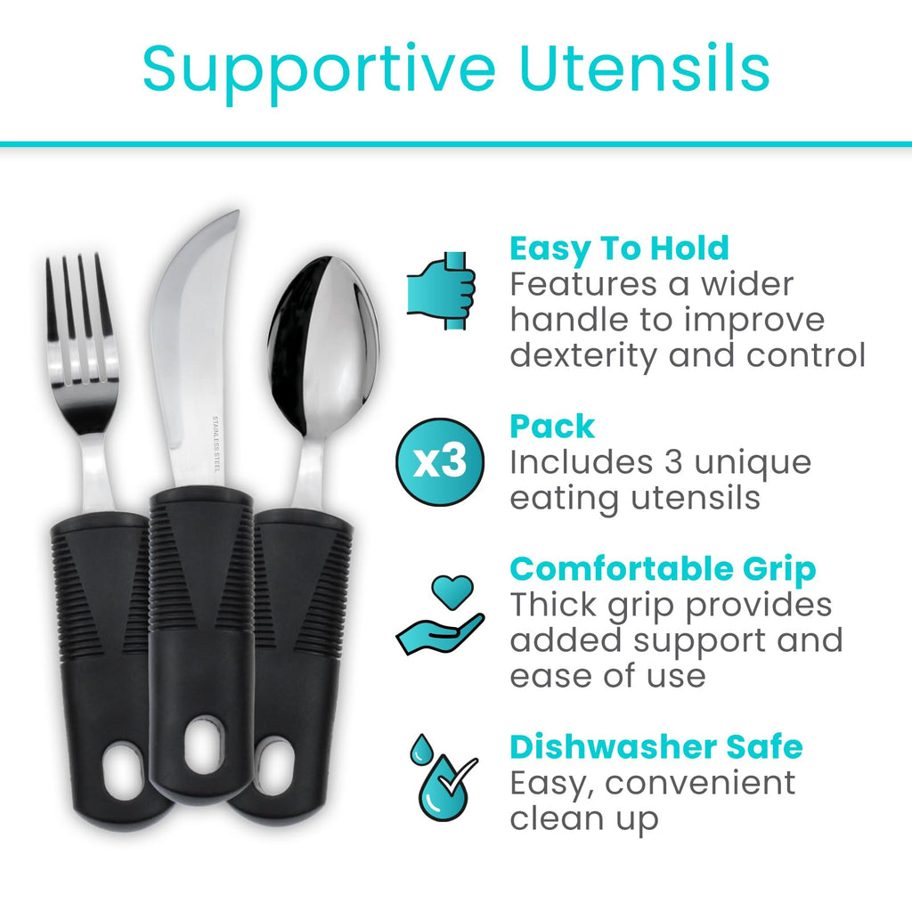Adaptive Utensil Set - Arthritis Aid Silverware for Parkinsons, Hand Tremors - Easy Grip for Shaking and Trembling