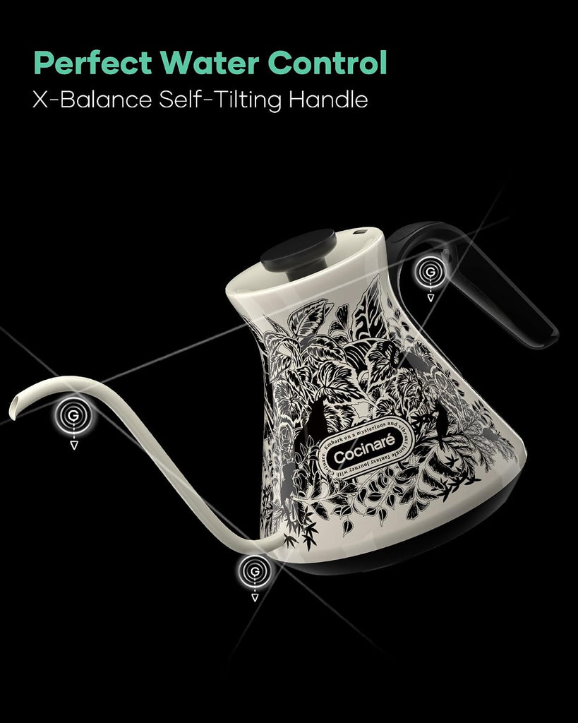 Gooseneck Electric Kettle, ±0.5°F Precise Temperature Control, 1500W Fast Heating, Pour-Over Coffee & Tea, Stainless