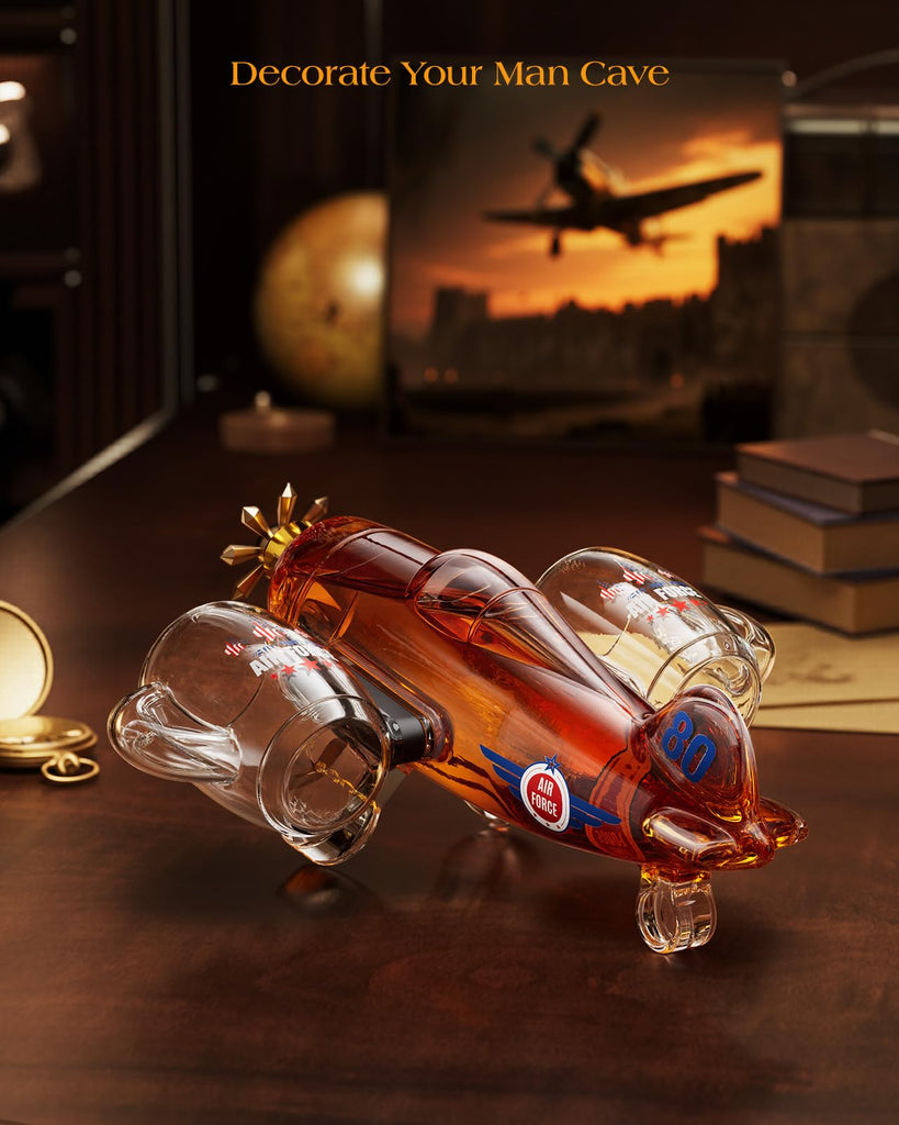 Fighter Aircraft Whiskey Decanter Set with 2 Glasses