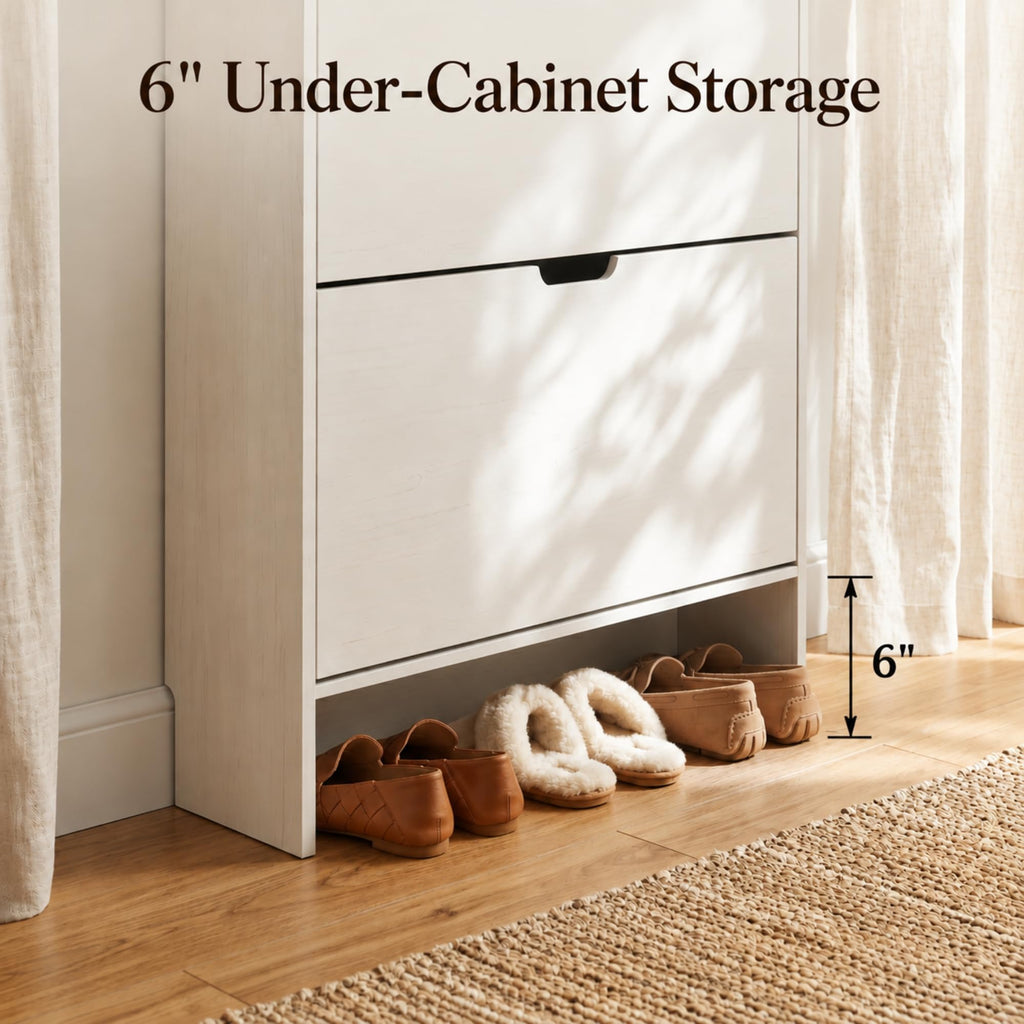 White Slim Shoe Cabinet with 3 Flip Drawers, 52" Tall Narrow Shoe Storage Cabinet, Hidden Shoe Organizer Cabinet