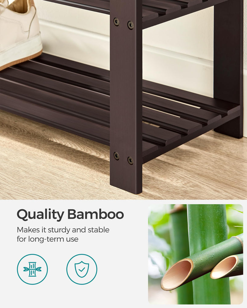 Bamboo Shoe Bench, 3-Tier Shoe Rack, 11.8 x 35.4 x 19.2 Inches
