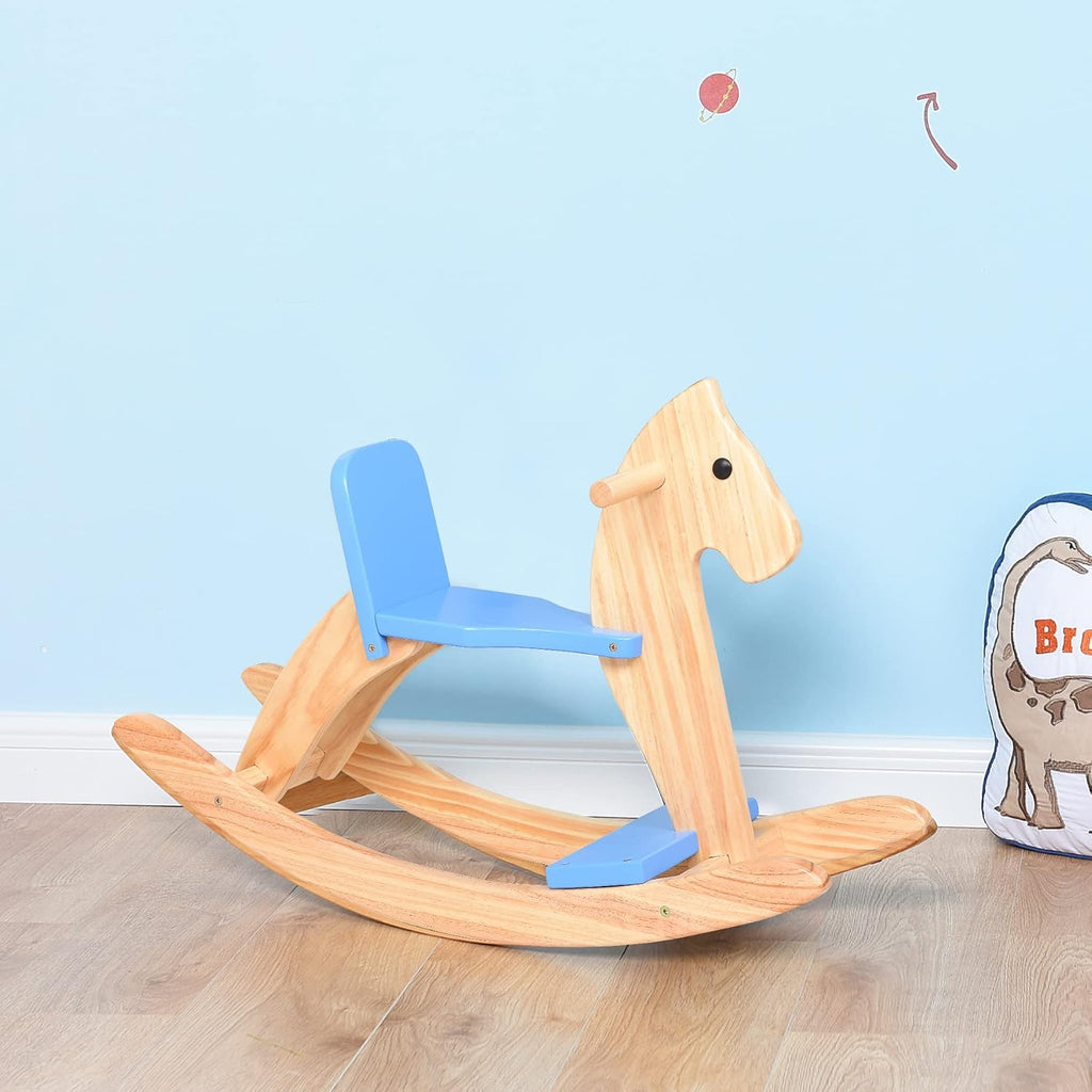 Wooden Rocking Horse, Boys Ride-On Toy with Safety Foot Pedal