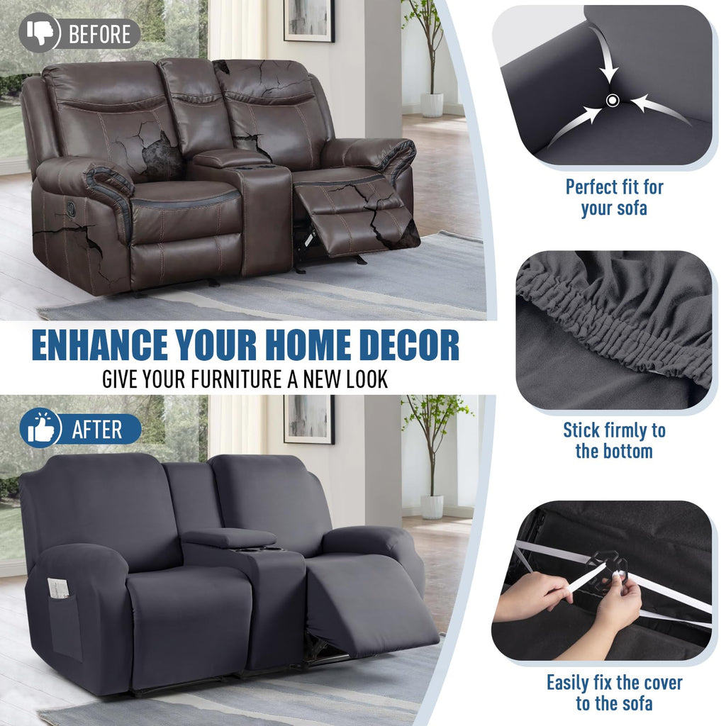 Reclining Loveseat with Console Slipcover, 2 Seat Recliner Cover