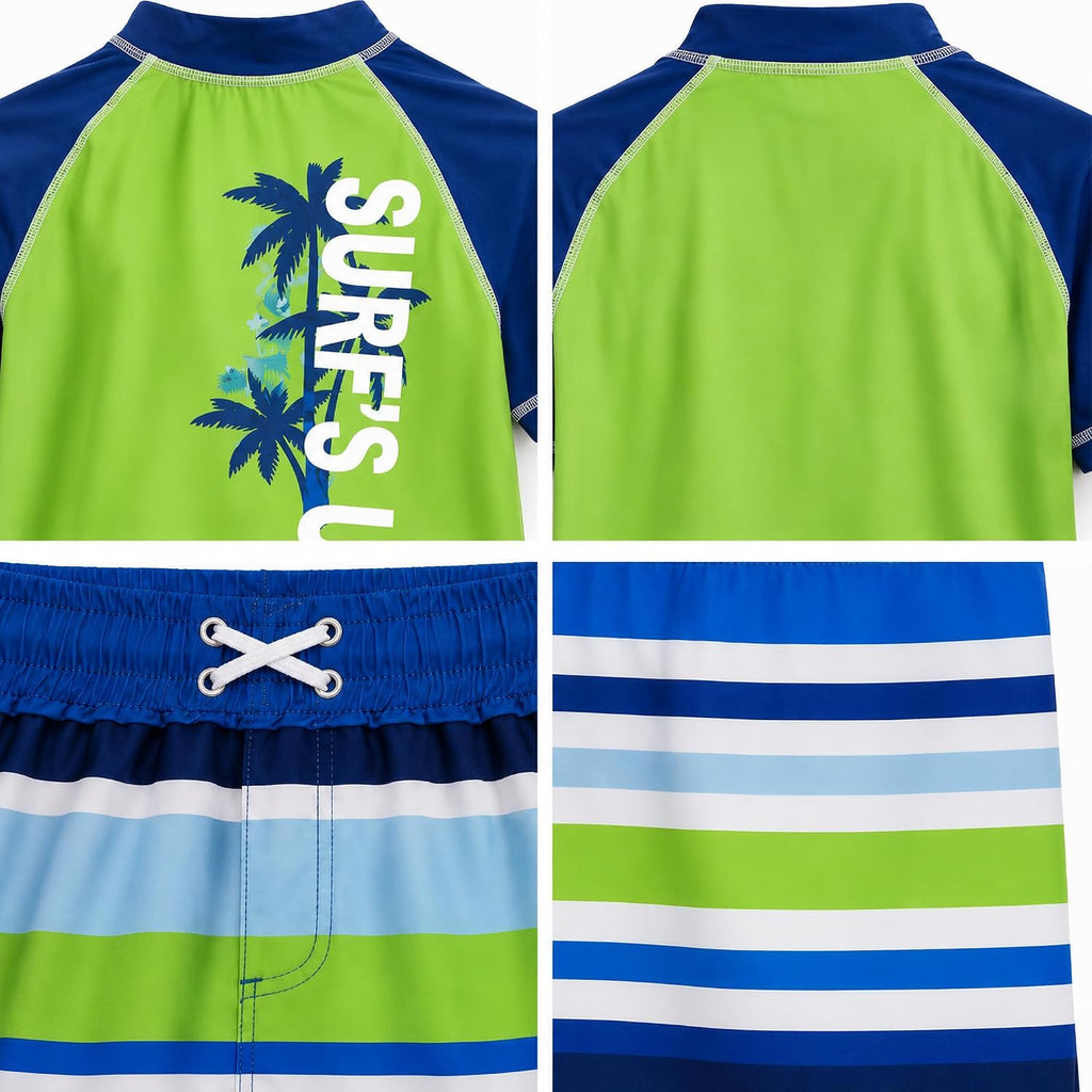 Boys Piece Rash Guard Swim Set Short Sleeve Shirt & Trunks