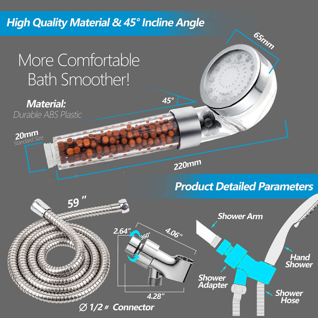 LED Shower Head with Handheld, Shower Head High Pressure Shower Head with Hose & Holder, 3 Water