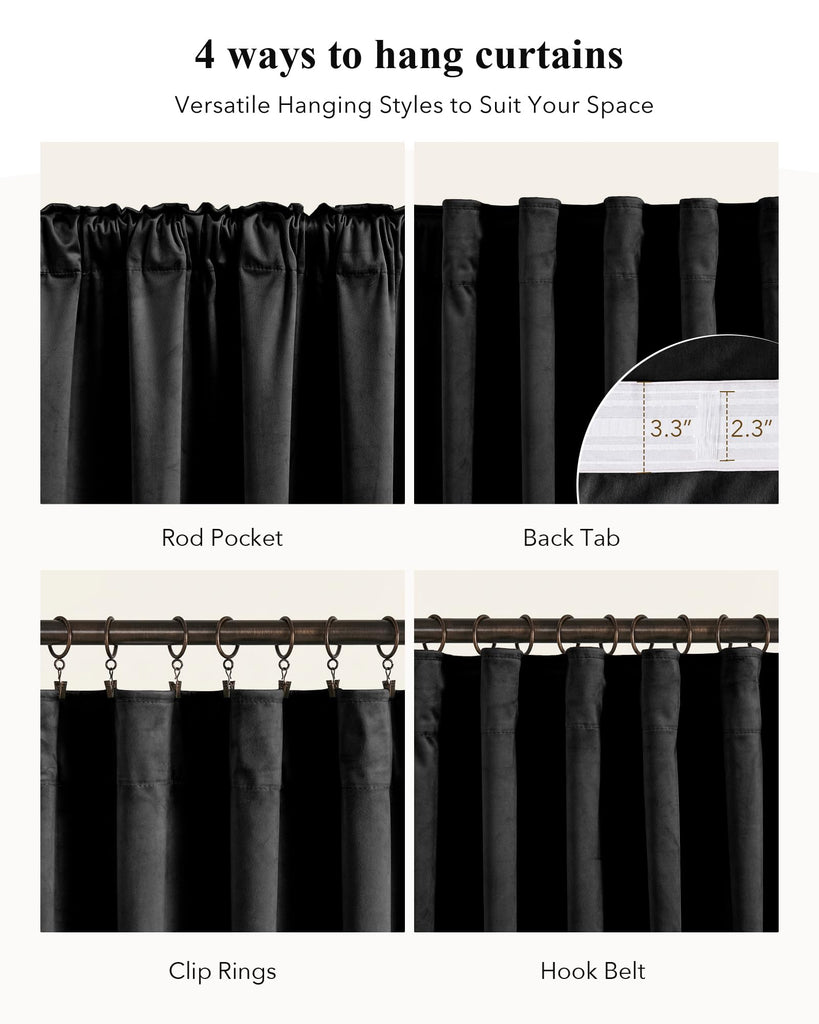 Blackout Black Velvet Curtains Extra Long Theater, W52xL120, 2 Pcs