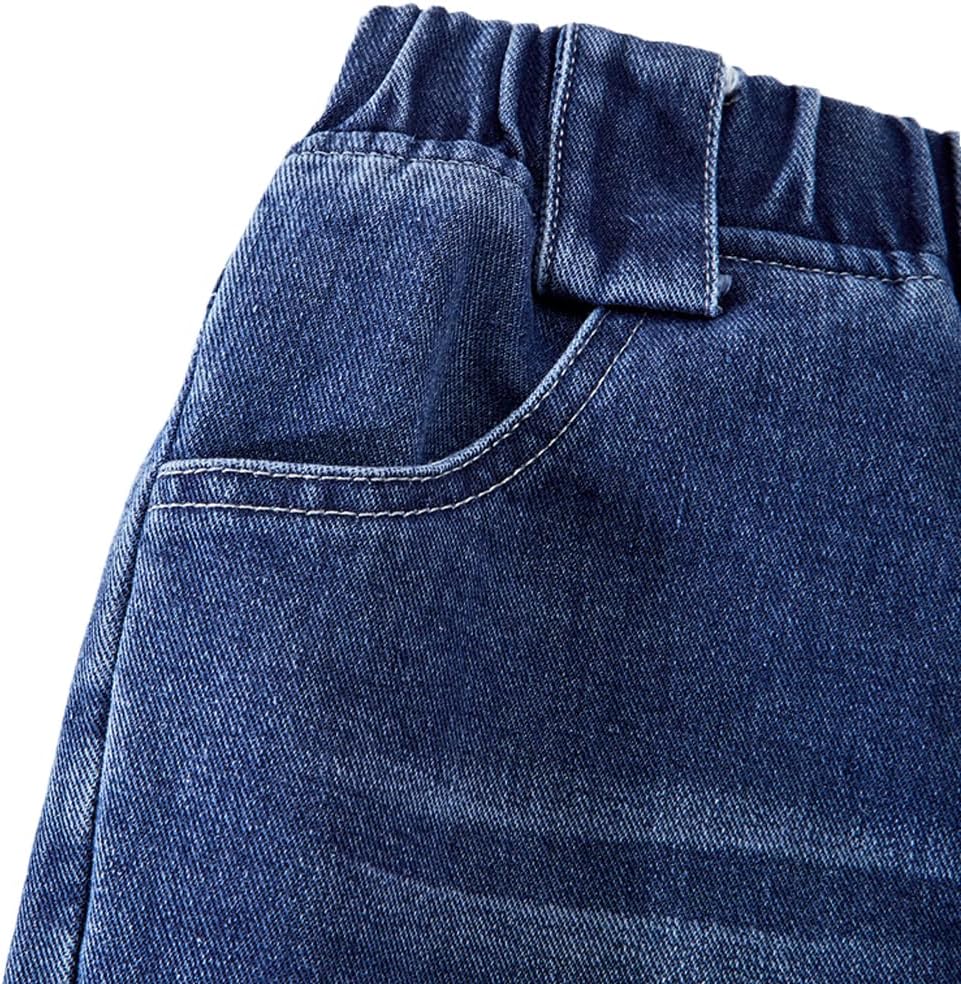 Tween Boys' Jeans Slim Fit Tapered Leg Pull On Kids Elastic Waistband Denim Pants with Pockets