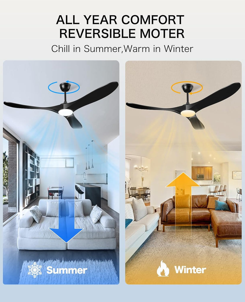 Inspired Maverick Style Ceiling Fans with Lights and Remote, 3 Solid Wood Blades, Outdoor Wooden Ceiling Fan with 2 Downrods for Patios, 60 Inch Modern Ceiling Fan with Noiseless Reversible DC Motor (Black) A101-B0DFPH725N