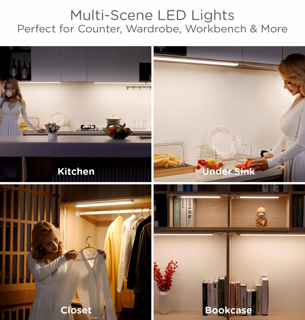 Under Cabinet Lighting Plug in 9 Inch, 120V Motion Sensor Lights Indoor, 3CCT 3000/4000/5000K, Aluminum Linkable