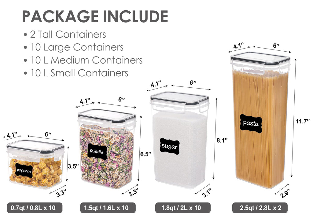 32pcs Airtight Food Storage Containers Set, BPA Free Plastic Kitchen and Pantry Organization Canisters with Lids