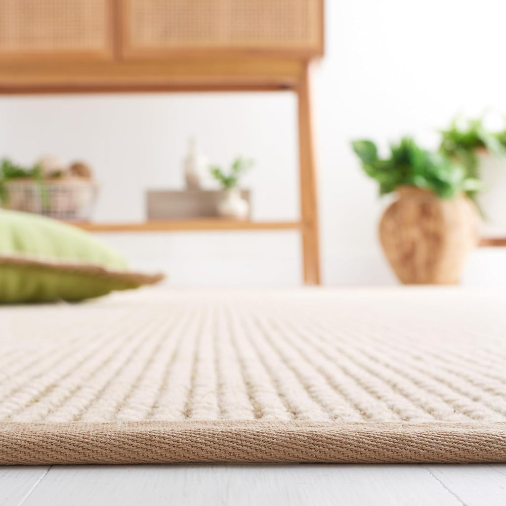 Area Rug 3x5 - Natural Fiber Collection - Beige, Sisal & Wool, Woven Design with Border (NF475B)