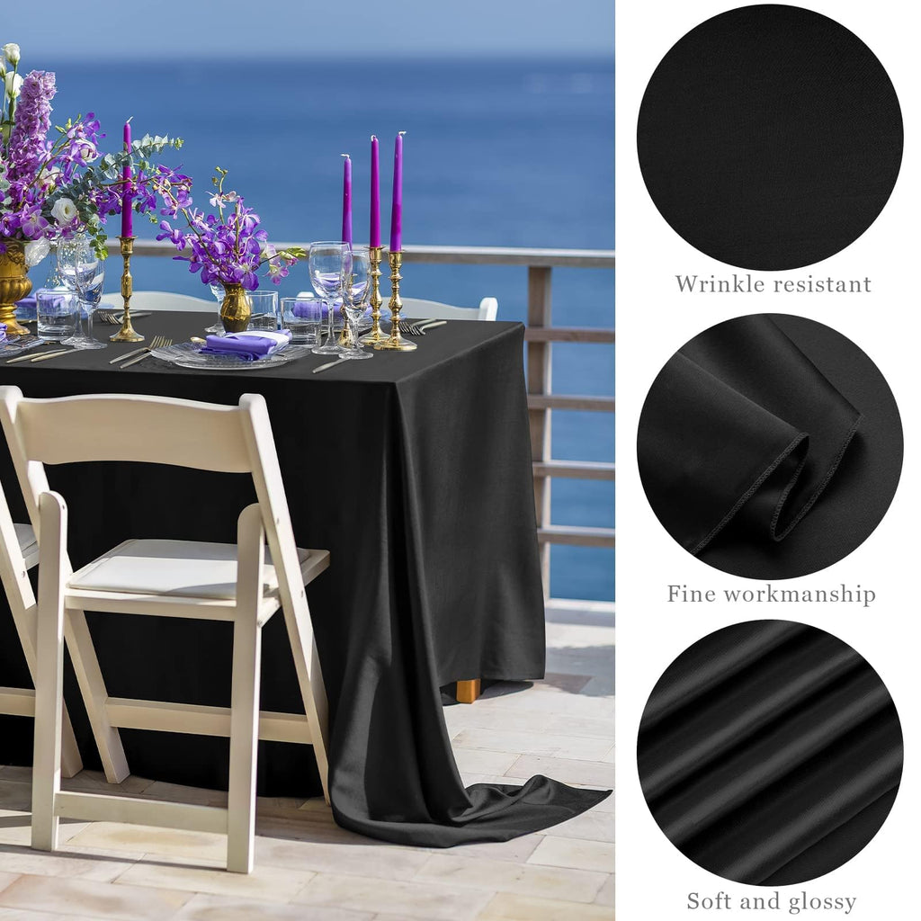 4 Pack Black Satin Tablecloth 102 x 58 Inch Overlay Table Cover