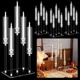 4 Set 5 Arms Acrylic Candelabras Centerpieces with 20 Pcs LED Candles Clear Candle Holder Crystal Taper Candlestick