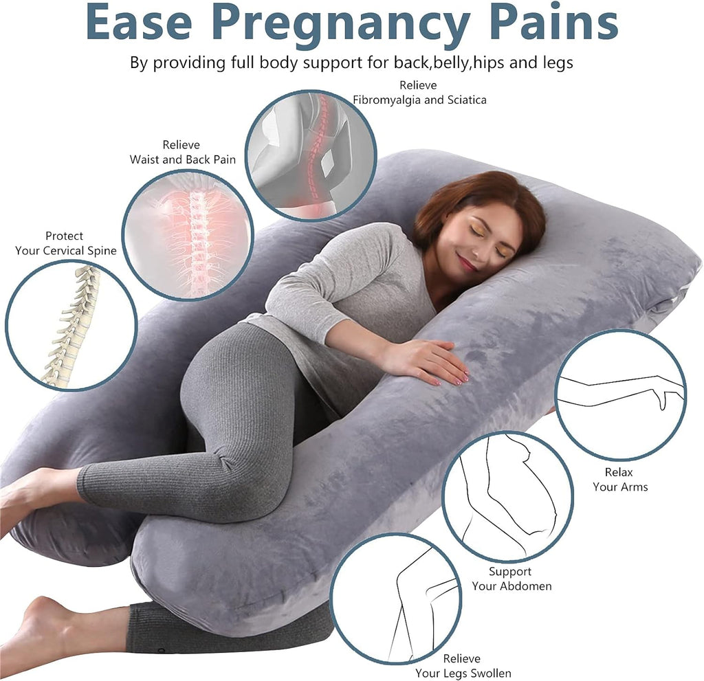 Pregnancy Pillow, U-Shaped Full Body Maternity Pillow with Removable Pillowcase, Prone Pillow Support for Back, Legs