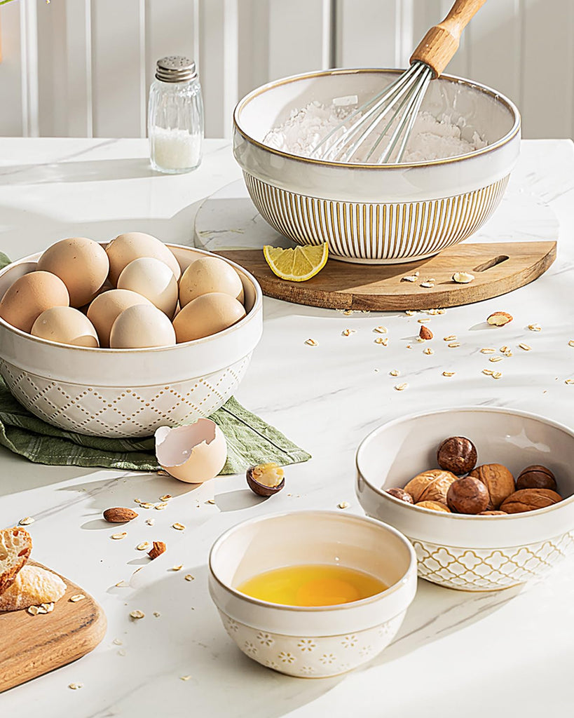 Large Serving Bowls Set of 4, 12/26/42/64 oz Ceramic Stoneware Nesting Bowls Set, Microwave and Dishwasher Safe