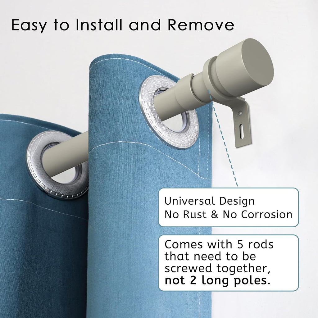 Curtain Rods for Windows 16 to 88 Inches Adjustable Length 1 Inch Diameter Window Curtain Rod with Aluminium End Cap