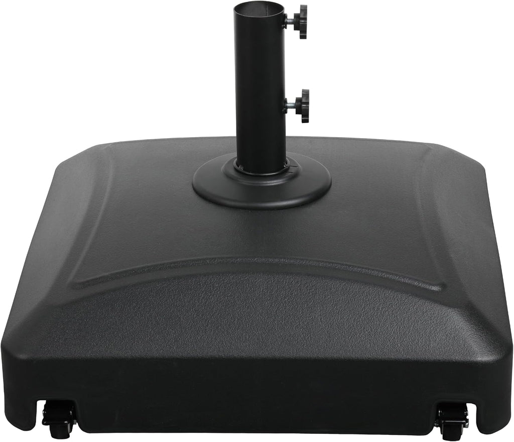125lb Capacity Fillable Mobile Patio Umbrella Base Heavy Duty Square Market Stand with 4 Wheels, 2 Locks, 2 Knobs, Black