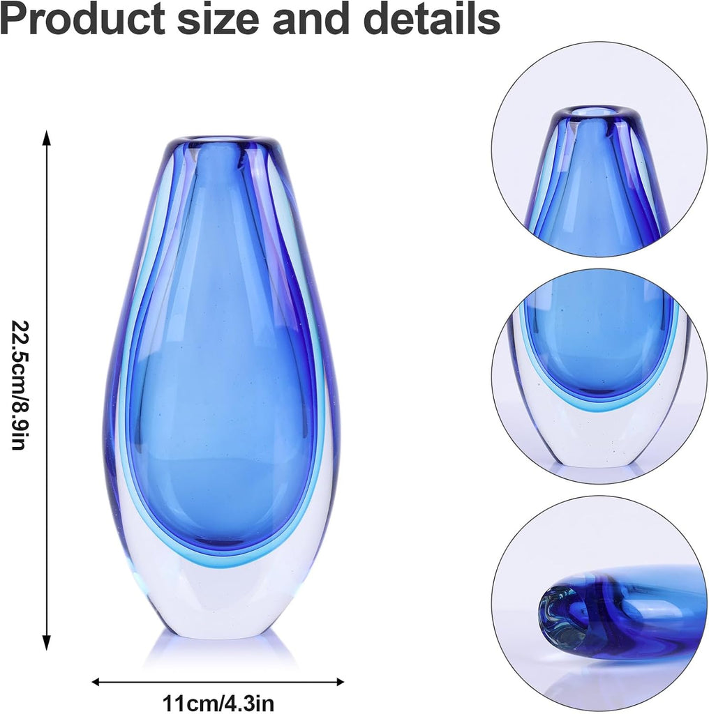 Hand Blown Glass Vase - 8.9" Tall Oval Decorative Art Glass with Colorful Speckled Finish, Luxury Centerpiece for