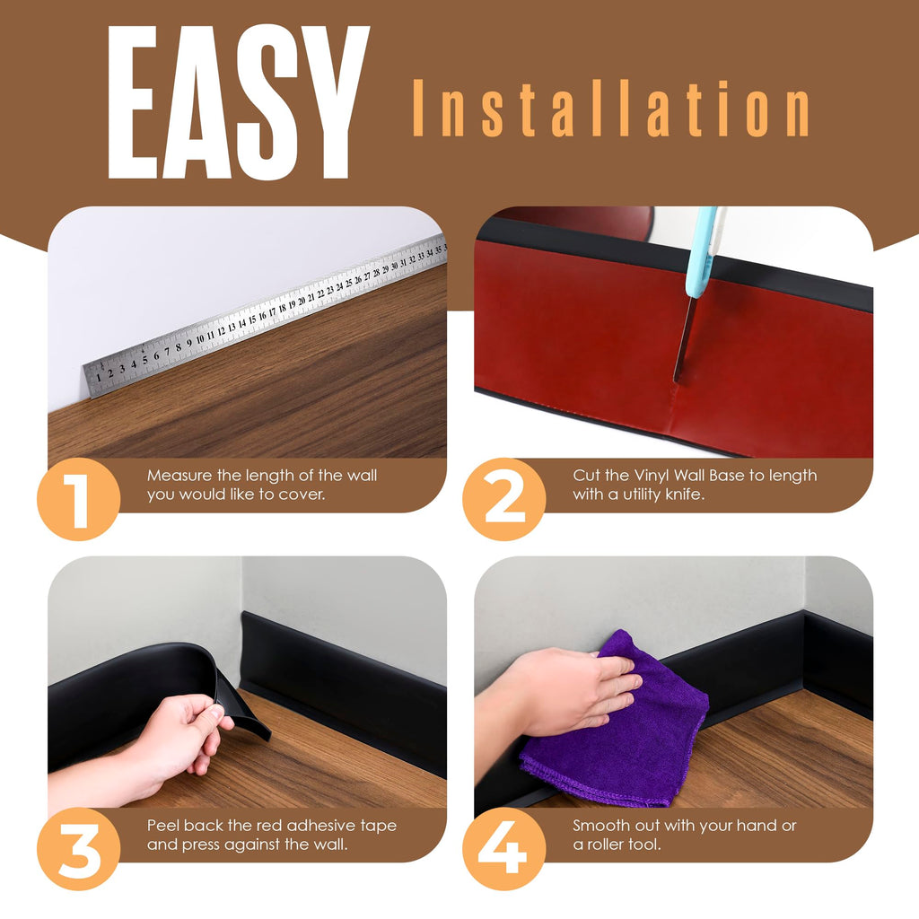 Rubber Baseboard, Baseboard Trim, Rubber Molding Trim, Black, 4in x 60ft