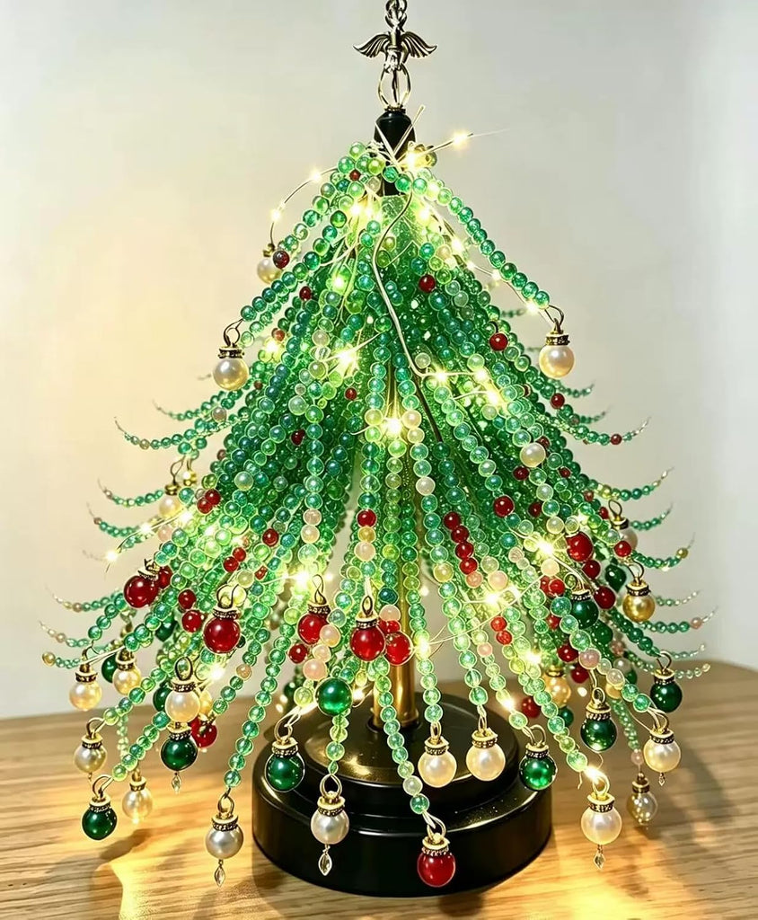DIY Beaded Christmas Tree Kit for Adults, 3D Crystal Bead Holiday Craft Set with Colorful Beads, Ornament Charms &