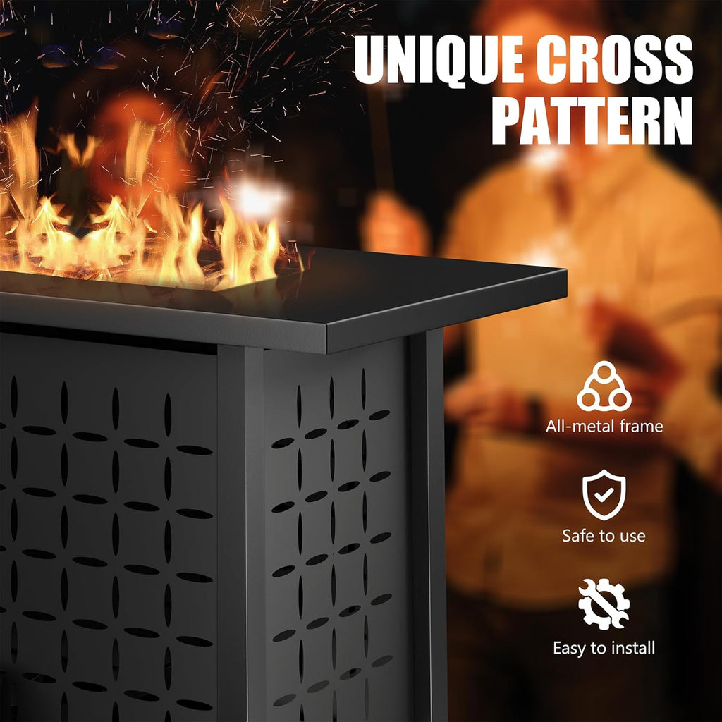 43" Gas Fire Pit for Outside, 50,000 BTU Outdoor Propane Fire Pit Table with Lid & Lava Rock