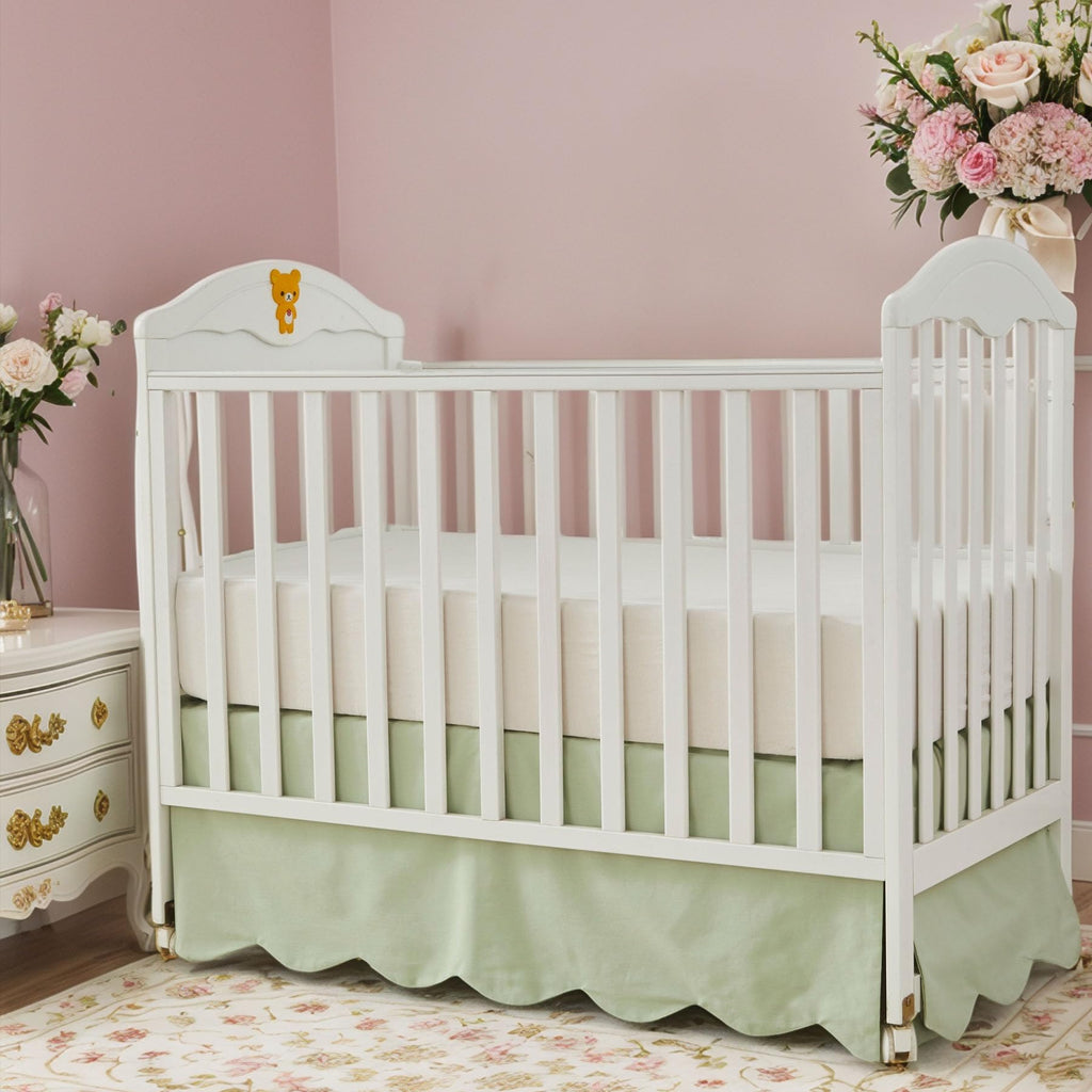 Scallop Edge Cotton Crib Skirt Toddler Bedskirt Baby Nursery Crib Bed Skirt Gender Neutral Solid Color Light Green