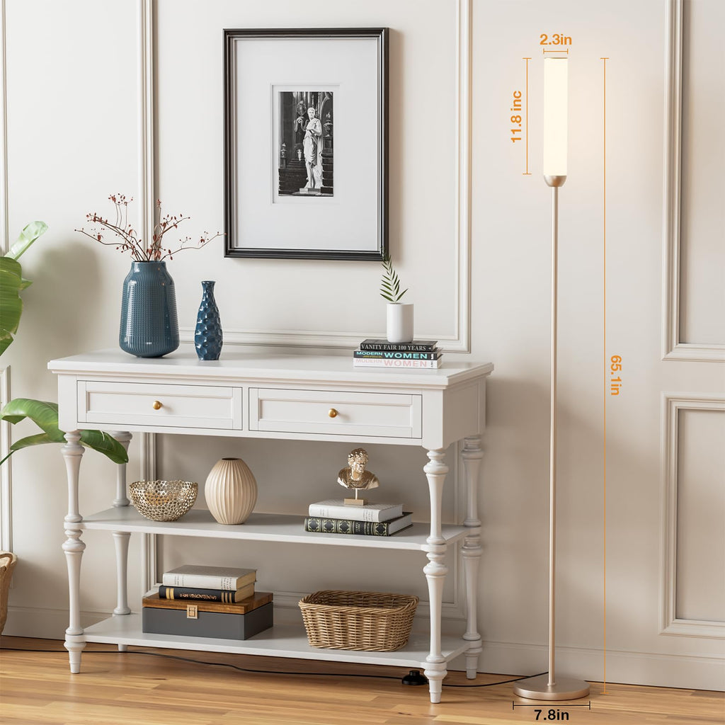 LED Floor Lamp with Remote Control, Foot Switch, Champagne Gold