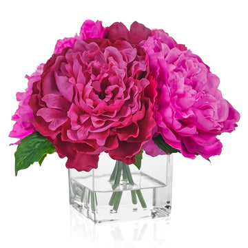 Artificial Pink Peony Flowers in Glass Vase with Fake Water