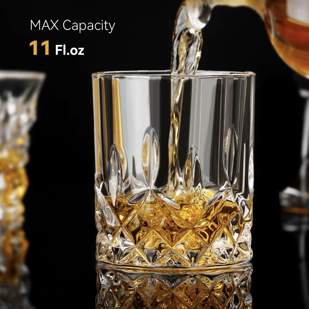 Whiskey Glasses Set of 6, 11 OZ Old-Fashioned, Rum & Scotch Glasses