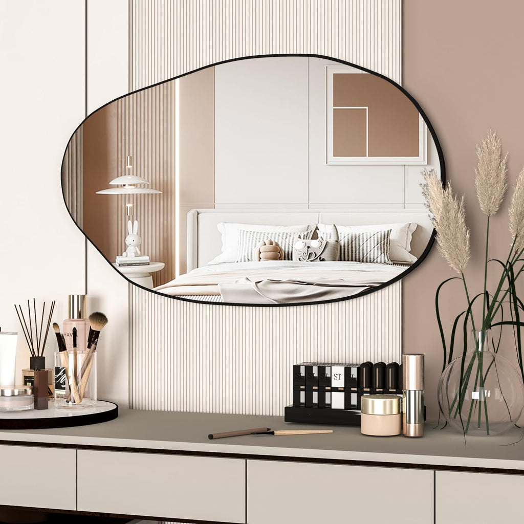 Irregular Wall Mirror Asymmetrical Mirror, Wall Mounted Mirror, Decorative Modern Wall Decor, (Black, 33.5''x20.5'')